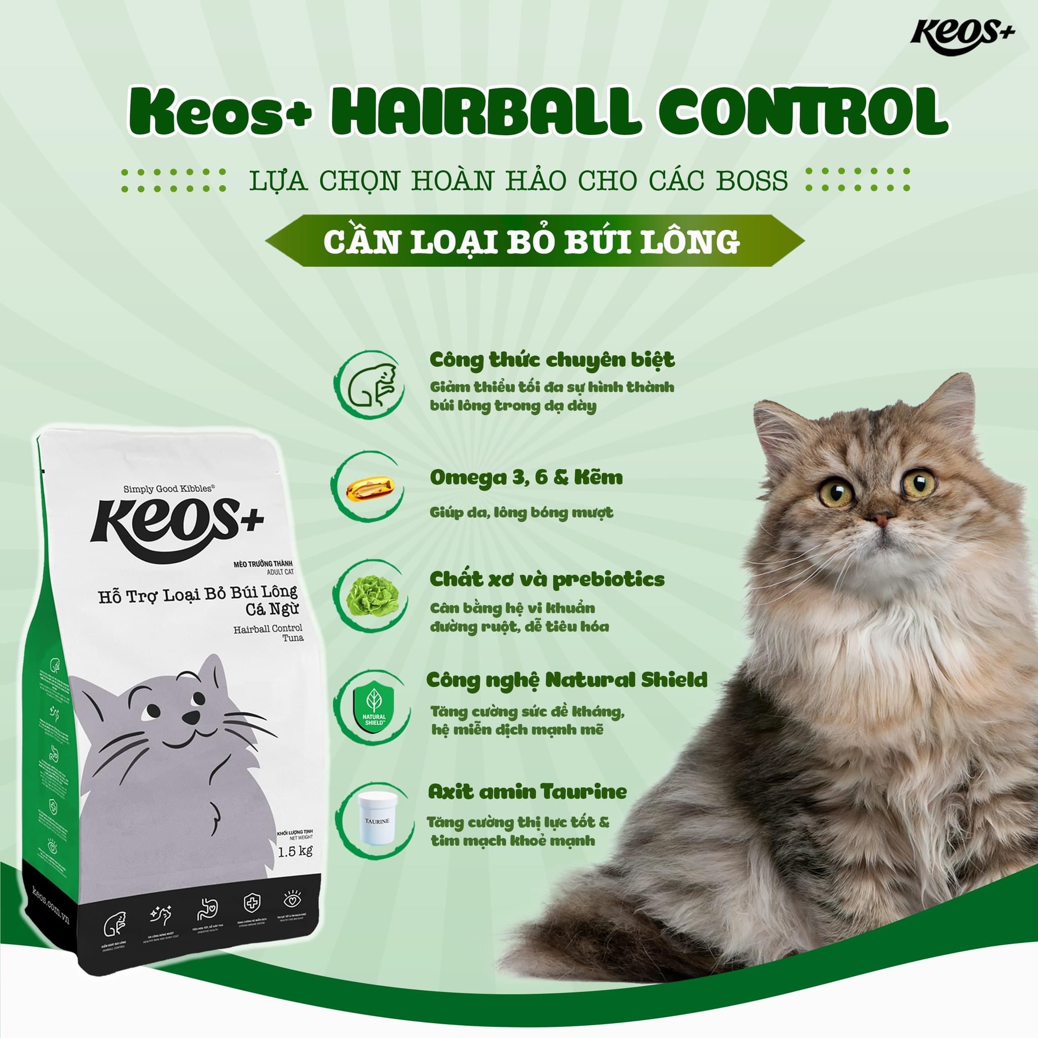 Keos- Thức ăn mèo hỗ trợ loại bỏ búi lông vị cá ngừ