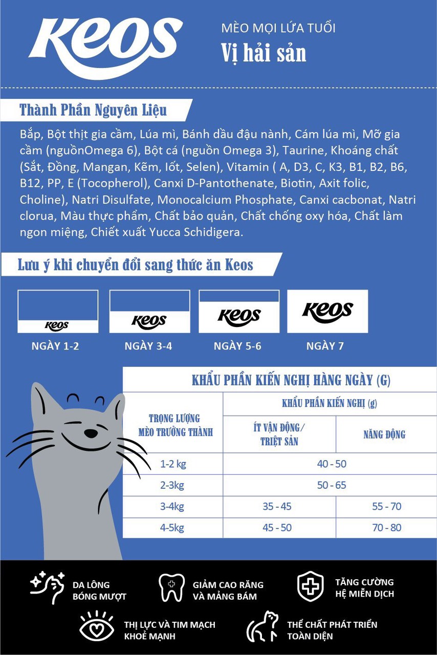 KEOS Thức ăn cho mèo mọi lứa tuổi vị Hải Sản | Gâu Miao Pet House